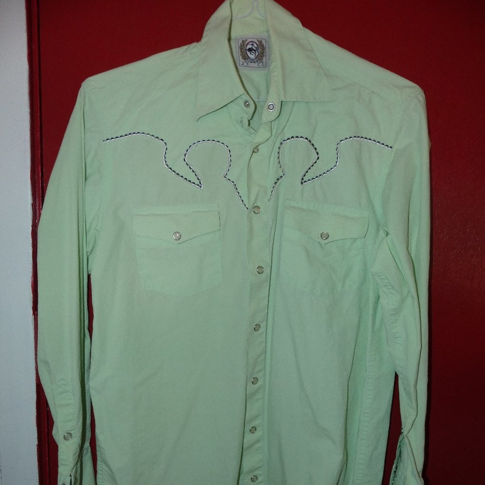 Vintage Western Lime Green, Pearl Snaps Button Down Shirt, Western CINCH - Sz SM